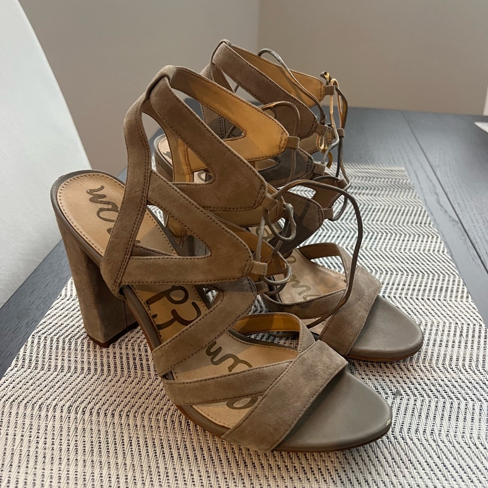 Sam Edelman Yardley Tan Strappy Block Heel